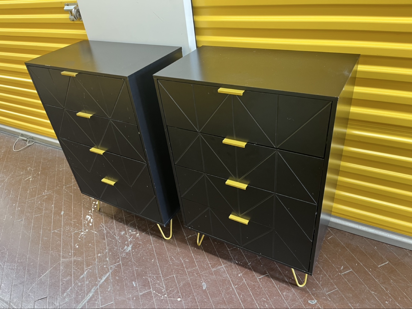 Pair of Black and Gold 4-Drawer Dressers