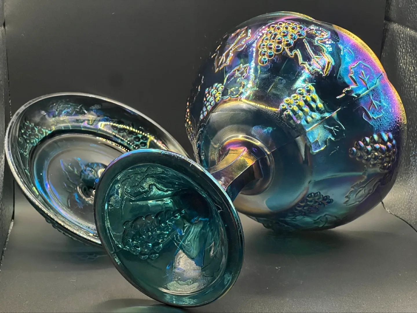 Vintage Iridescent Carnival Glass Candy Dish with Lid image indicator(2)