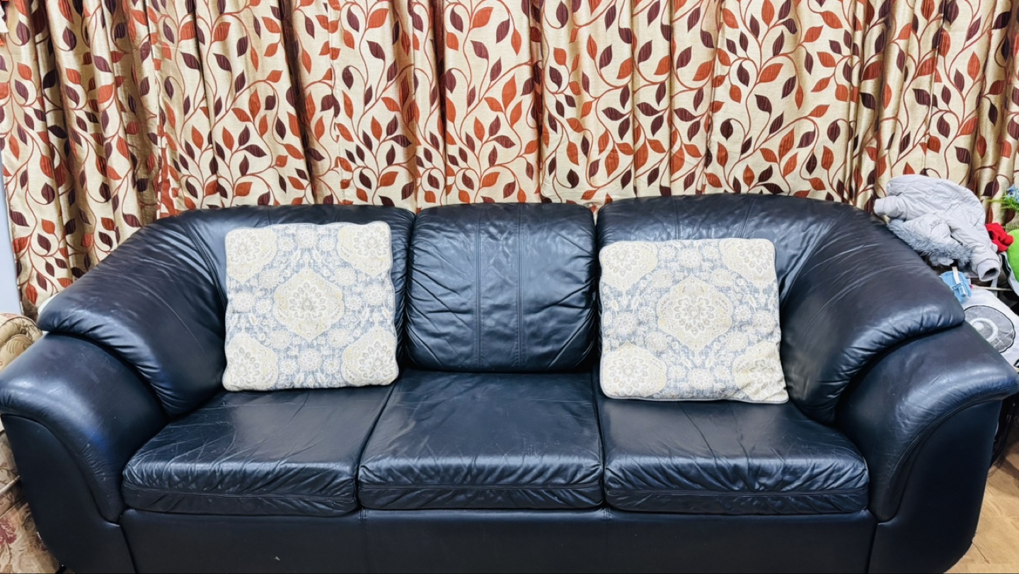 Black Leather Sofa with 2 cusions and a single seater - photo 2