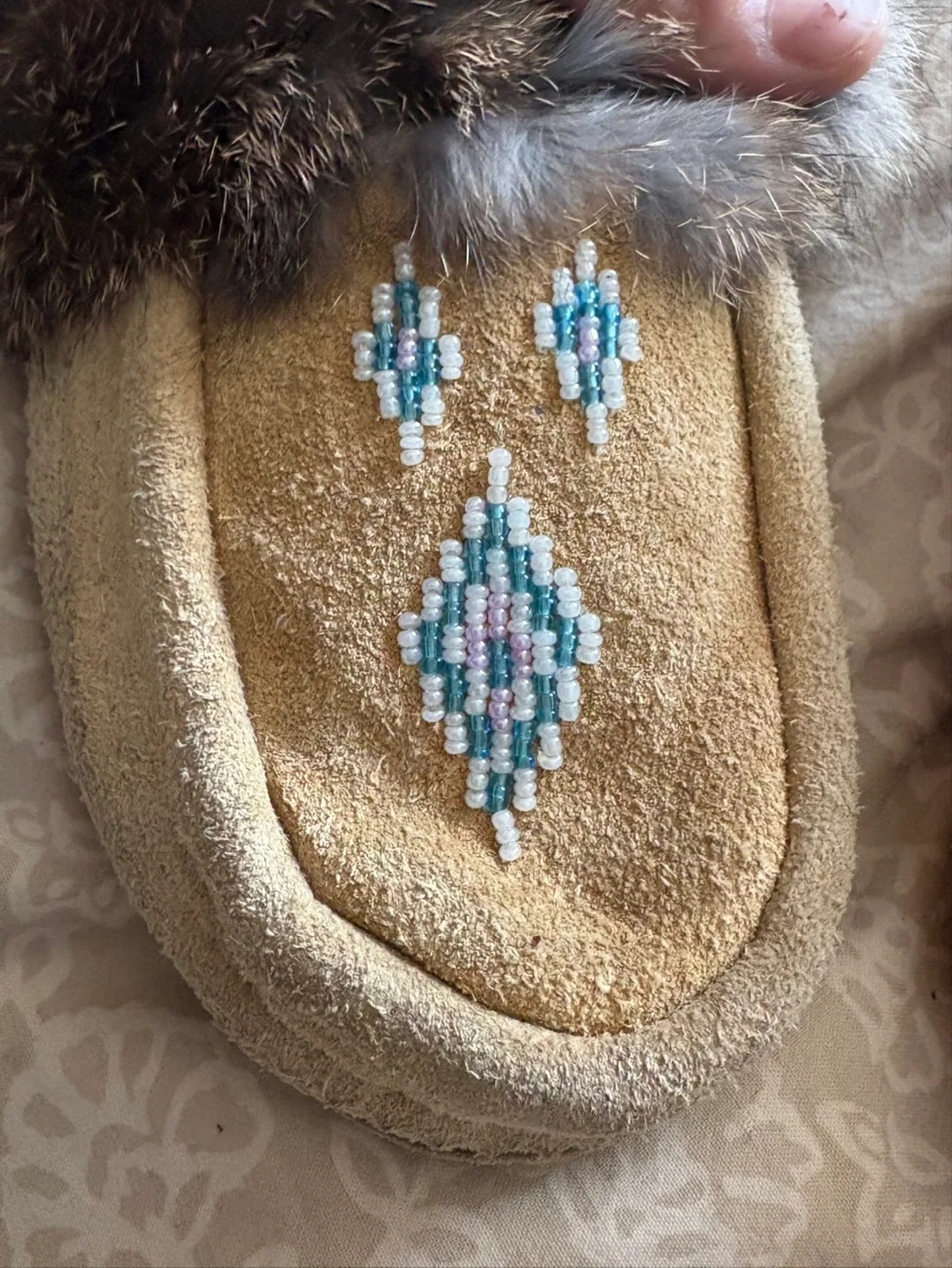 Authentic Beaded Suede Moccasins with Fur Trim image indicator(2)