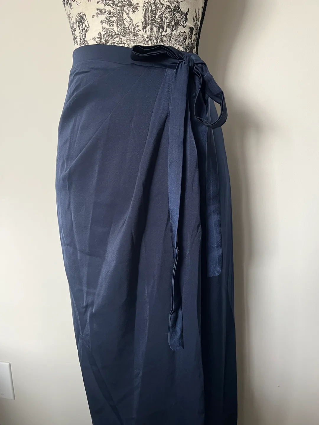 Navy Blue Satin Wrap Maxi Skirt thumbnail