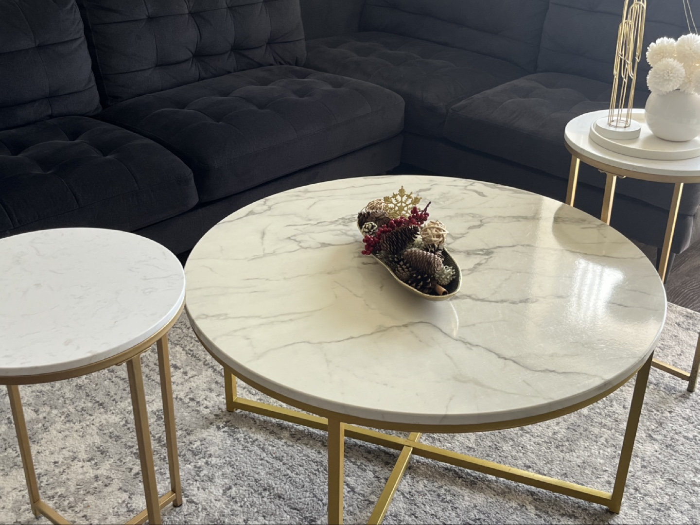 Round Marble Coffee Table Set with Gold Legs - photo 2