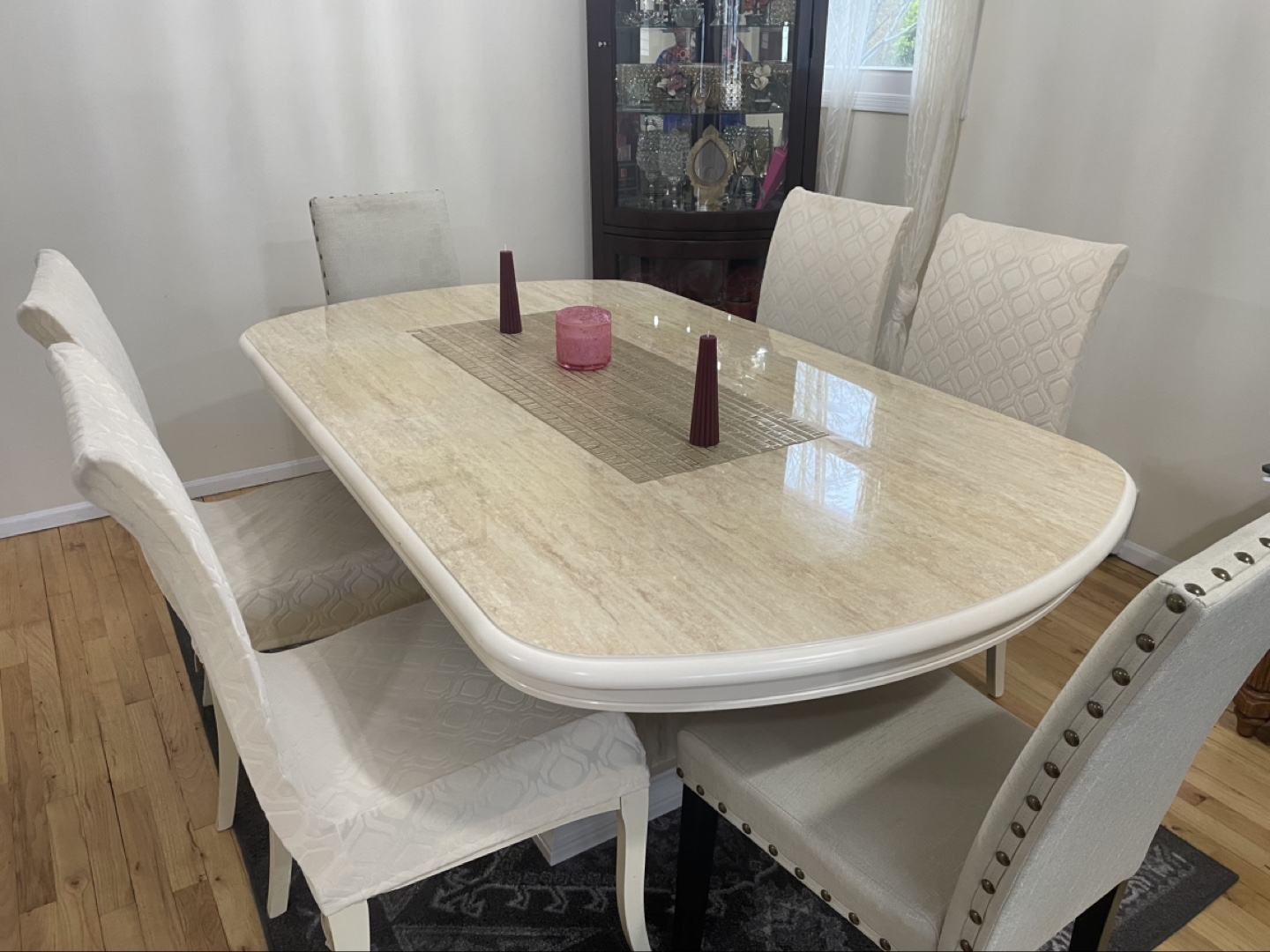 Elegant Marble Top Dining Table with 6 Chairs