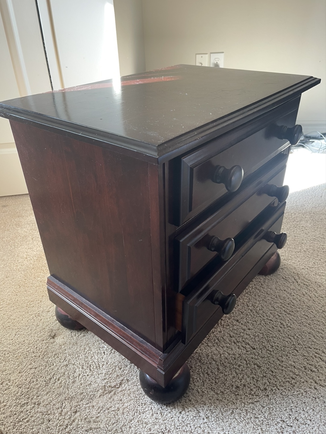 Dark Wood Three-Drawer Nightstand - photo 3