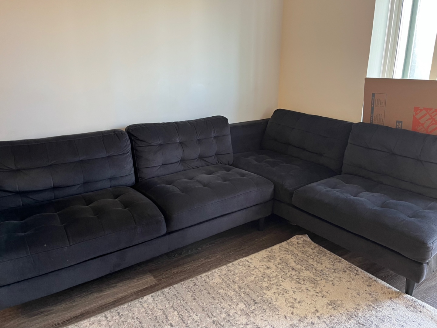 Black Velvet Sectional Sofa - photo 2