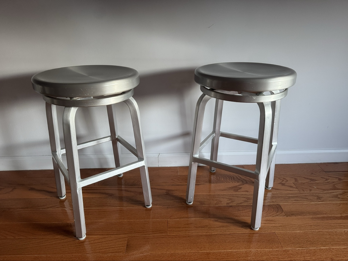 Pair of Silver Metal Stools from CB2