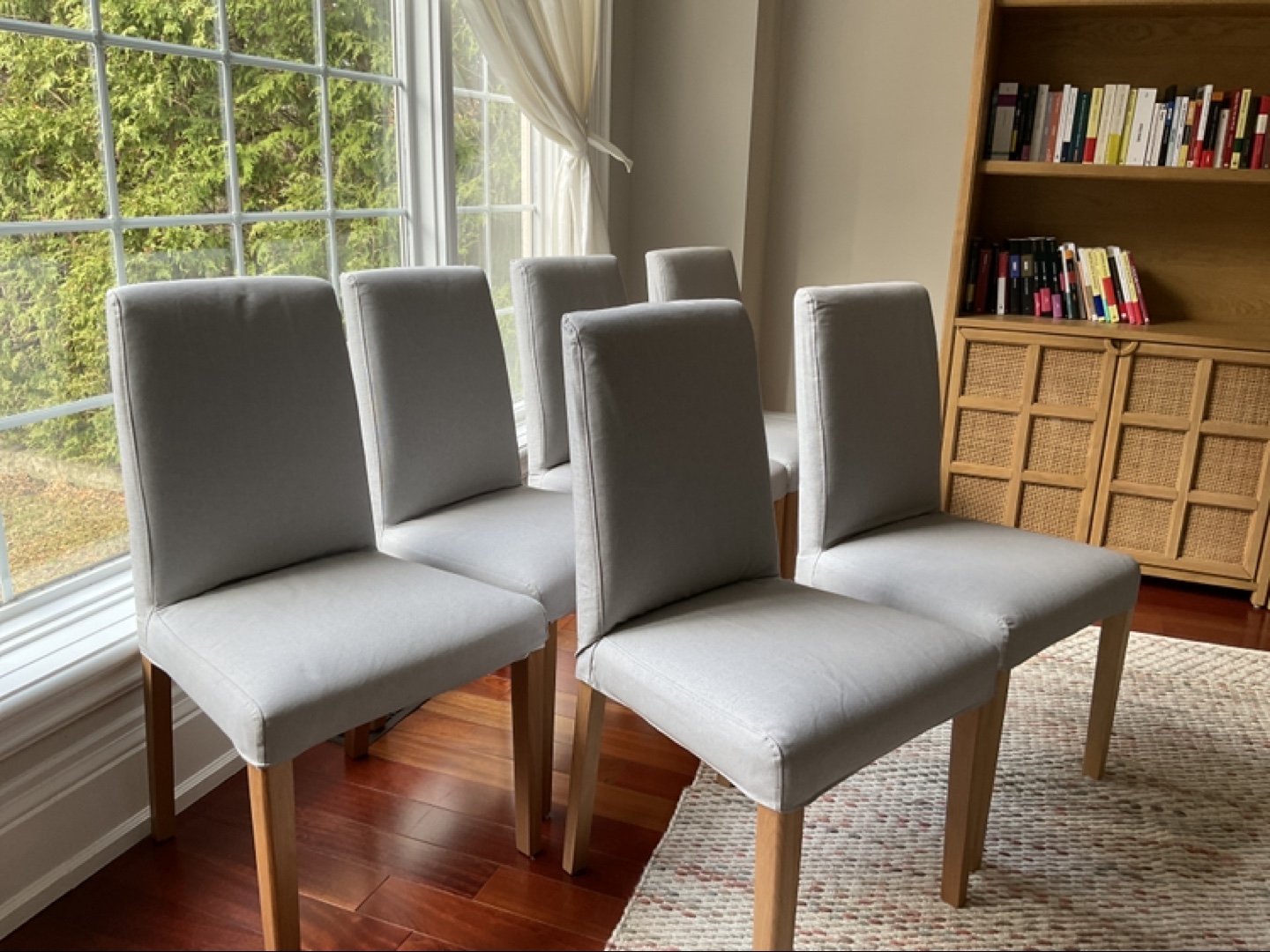 Six Light Grey Dining Chairs. Like new!