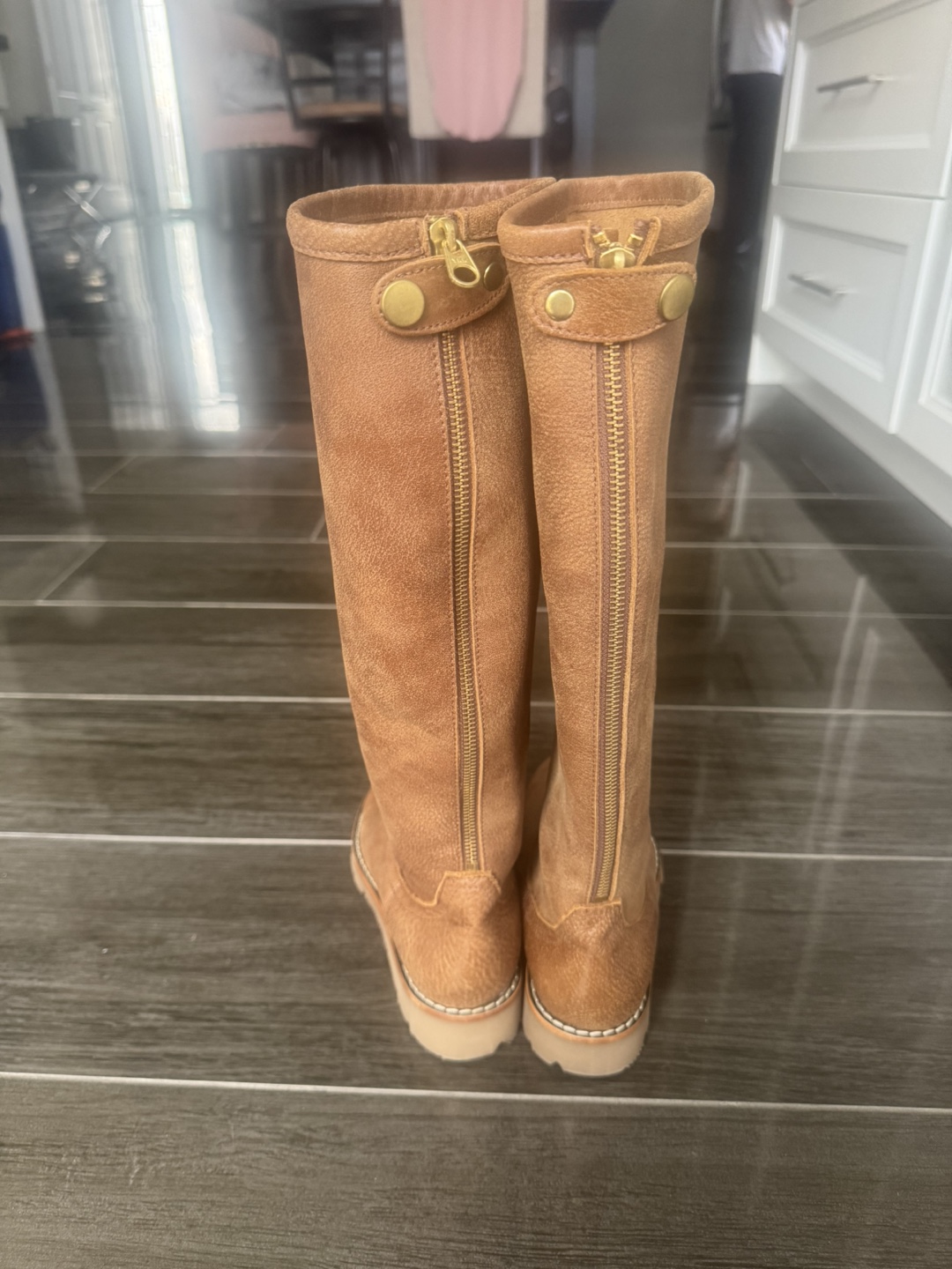 Tan Leather Knee-High Boots - photo 4