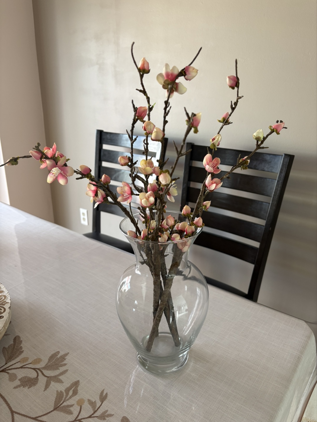 Artificial Pink Blossom Branches in Clear Glass Vase - photo 2