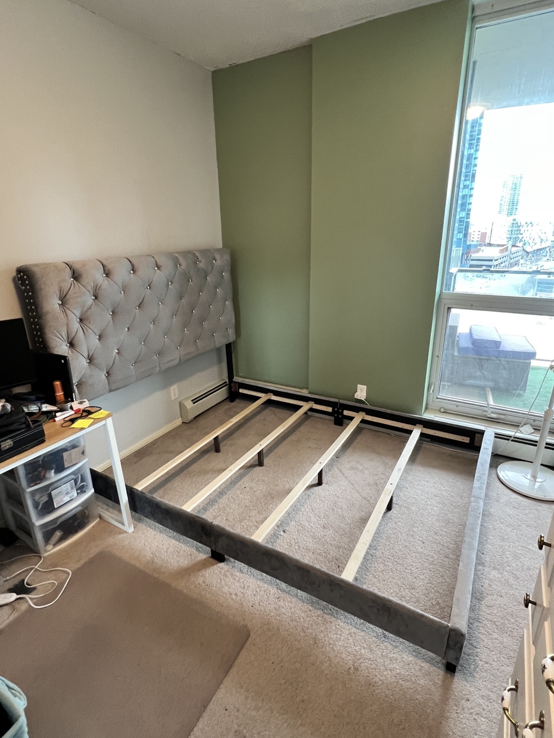 Queen Size Grey Velvet Bed Frame with Headboard and Box Frame - photo 3