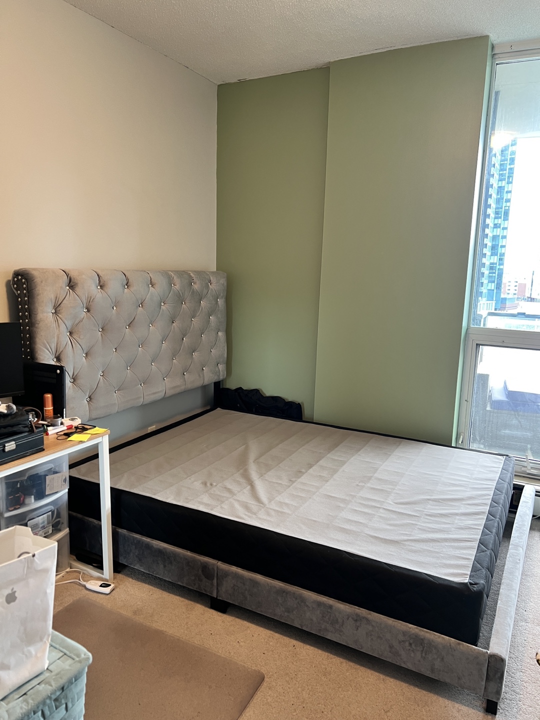 Queen Size Grey Velvet Bed Frame with Headboard and Box Frame - photo 2