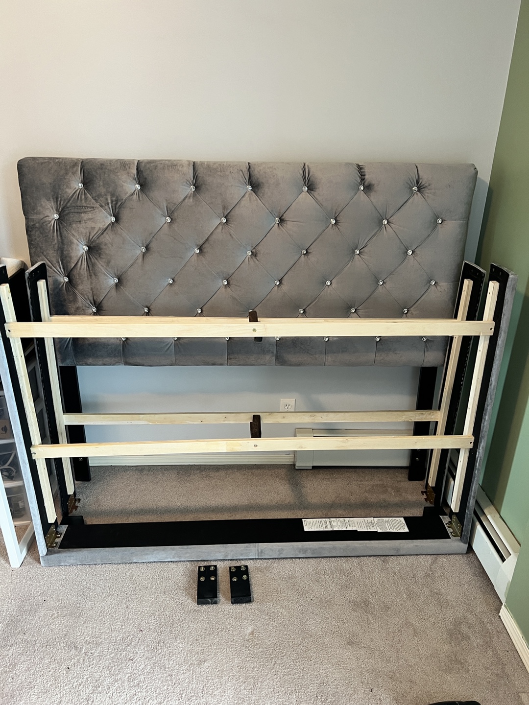 Queen Size Grey Velvet Bed Frame with Headboard and Box Frame - photo 4
