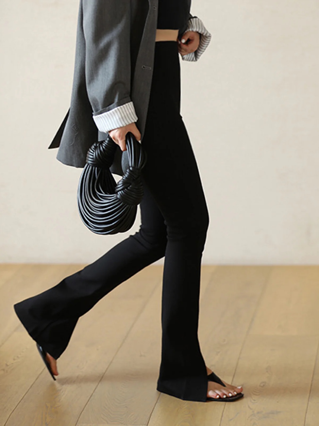 Black High-Waisted Split Hem Flare Leggings - photo 2