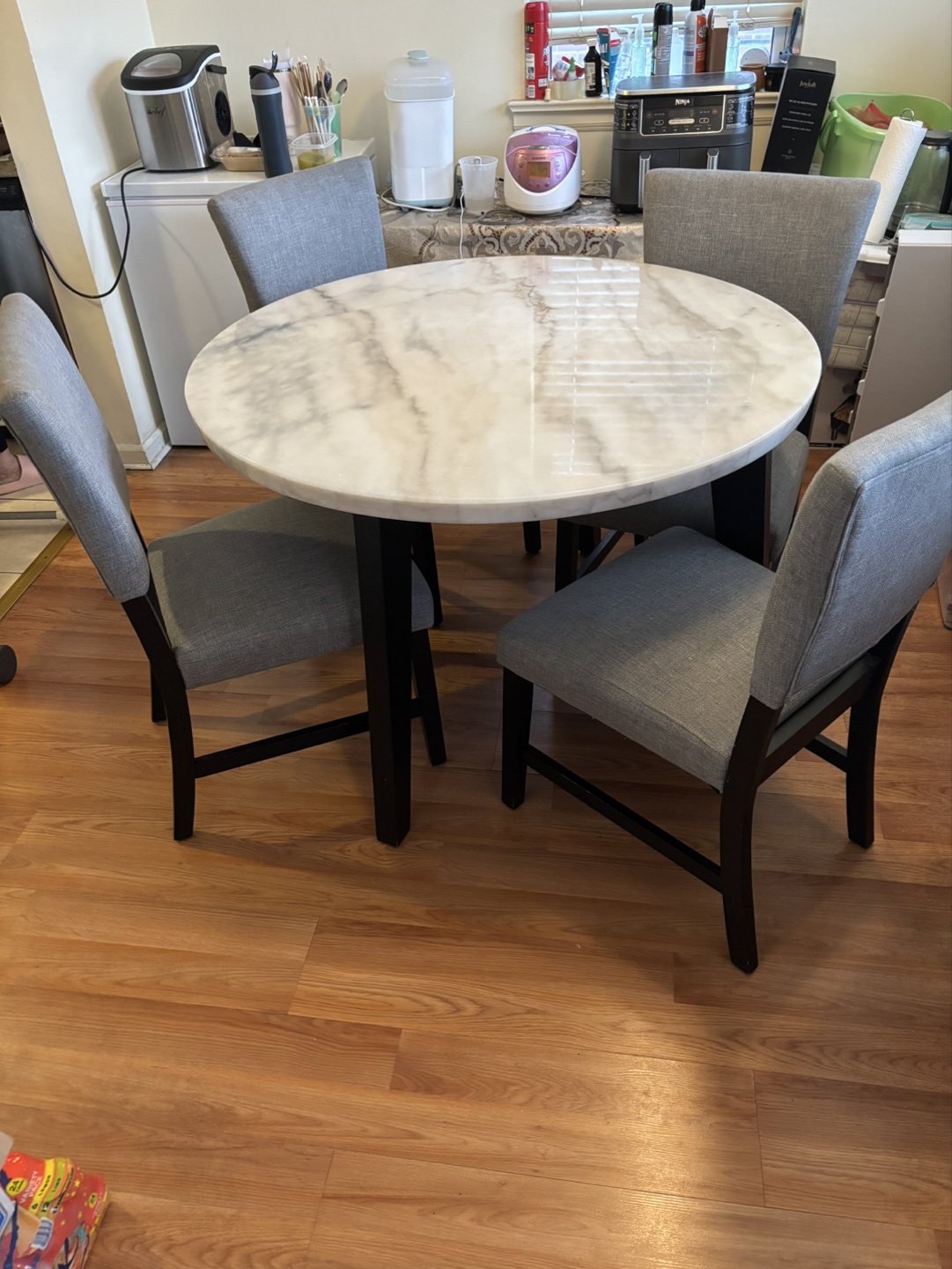 5-Piece Dining Set: Marble Table & Gray Chairs