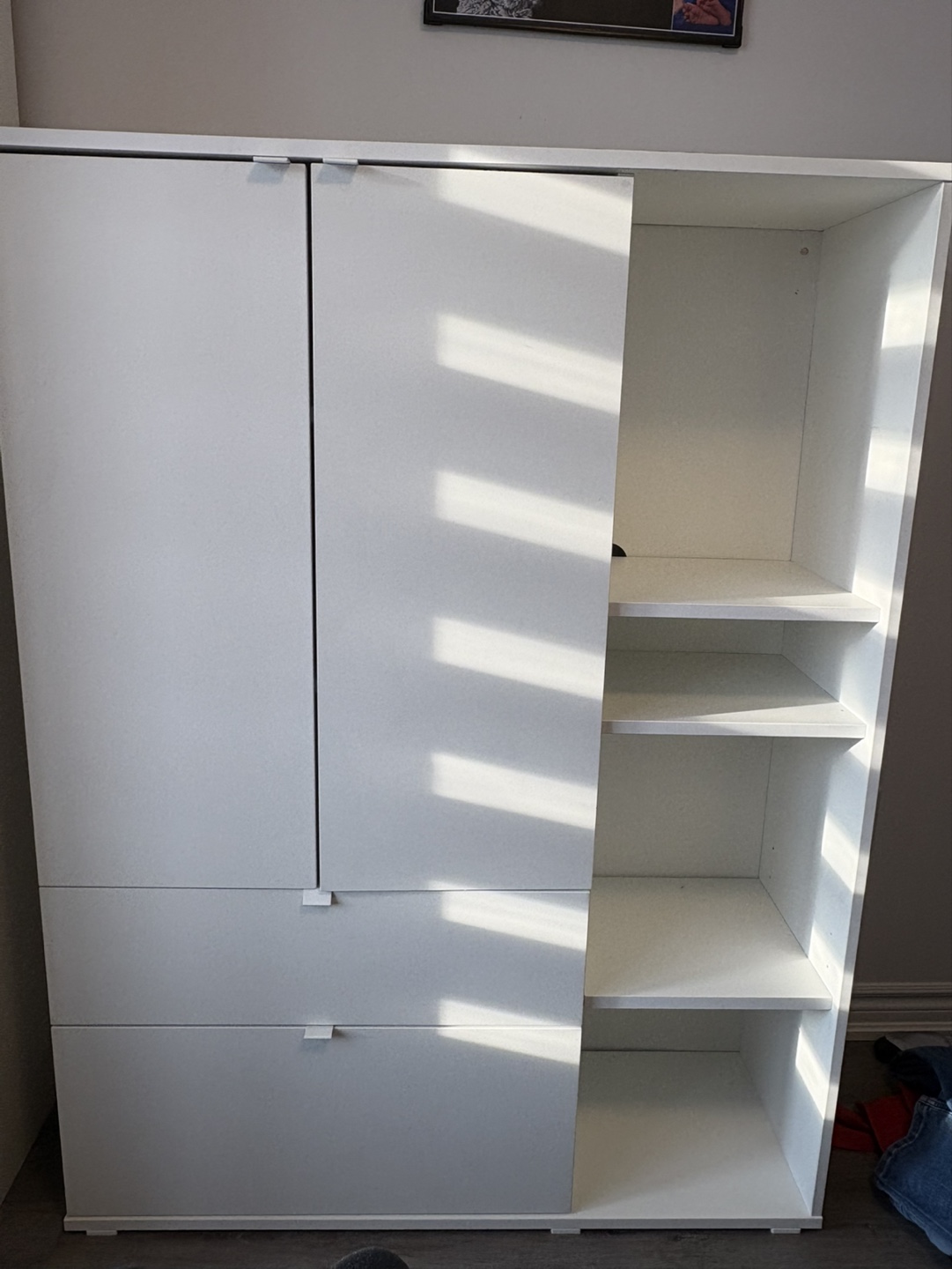 Vihals White Wardrobe with Shelves and Drawer