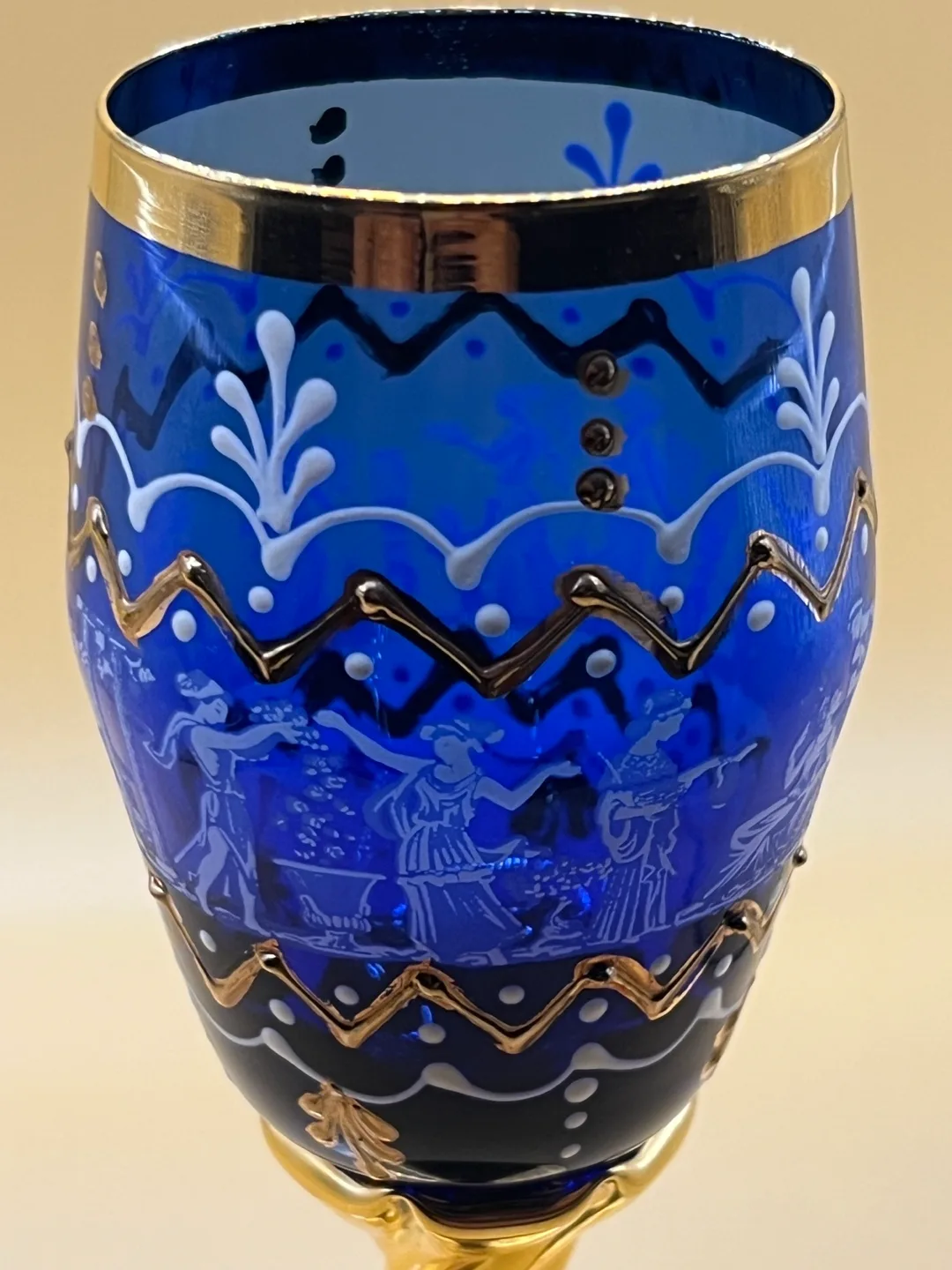 Set of Antique Cobalt Blue and Gold Murano Glass Goblets image indicator(3)