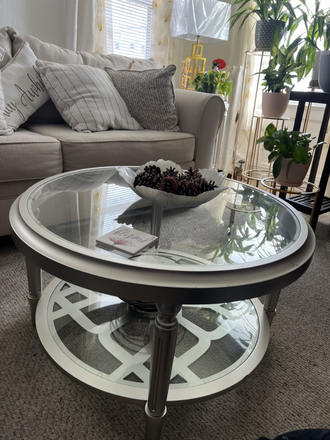 Silver Glass Top Coffee Table with Shelf - photo 3
