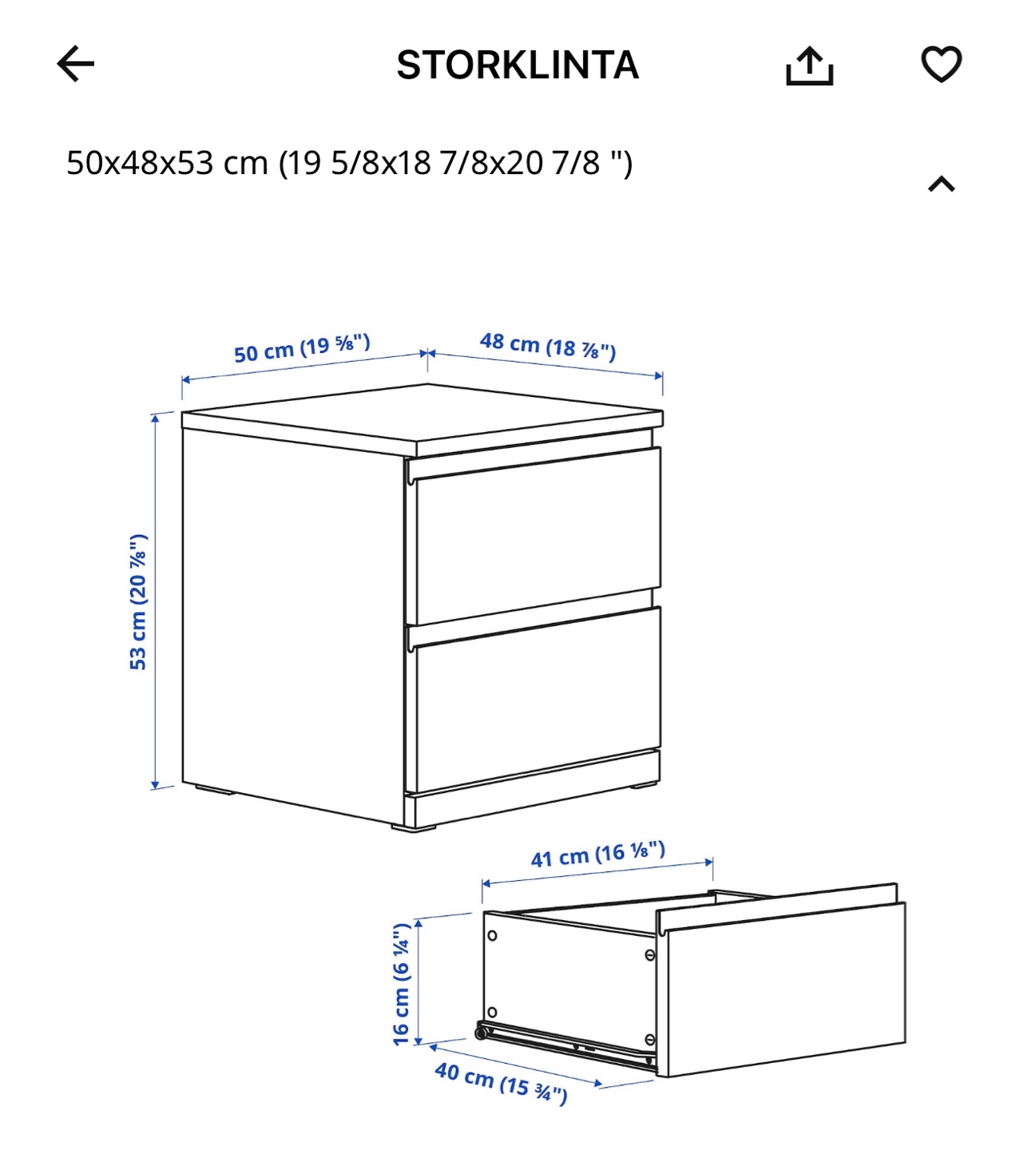 IKEA STORKLINTA Black Two-Drawer Nightstand - photo 3