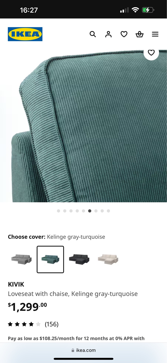 IKEA KIVIK Loveseat with Chaise, Kelinga Gray-Turquoise - photo 4