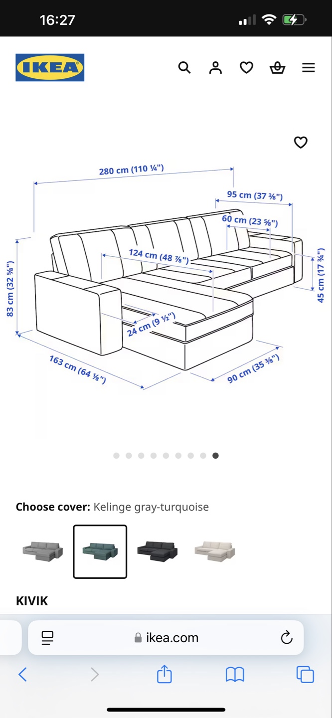 IKEA KIVIK Loveseat with Chaise, Kelinga Gray-Turquoise - photo 3