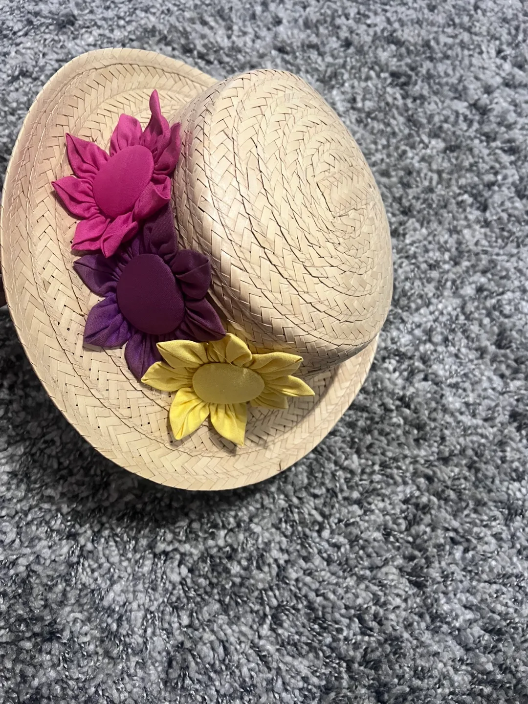 Adorable Straw Boater Hat with Flower Detail thumbnail