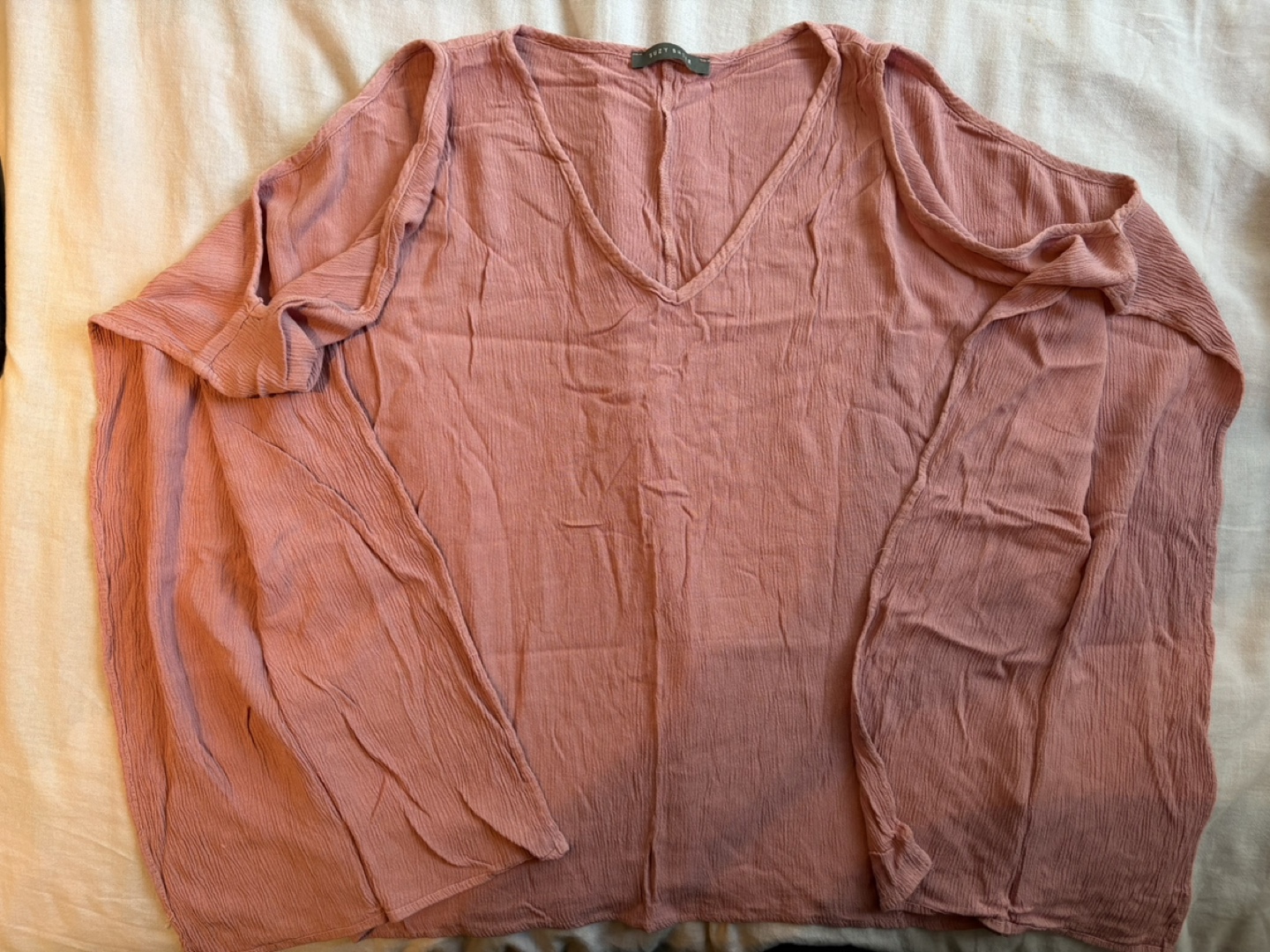 Suzy Shier Dusty Rose Cold Shoulder Blouse, Size L
