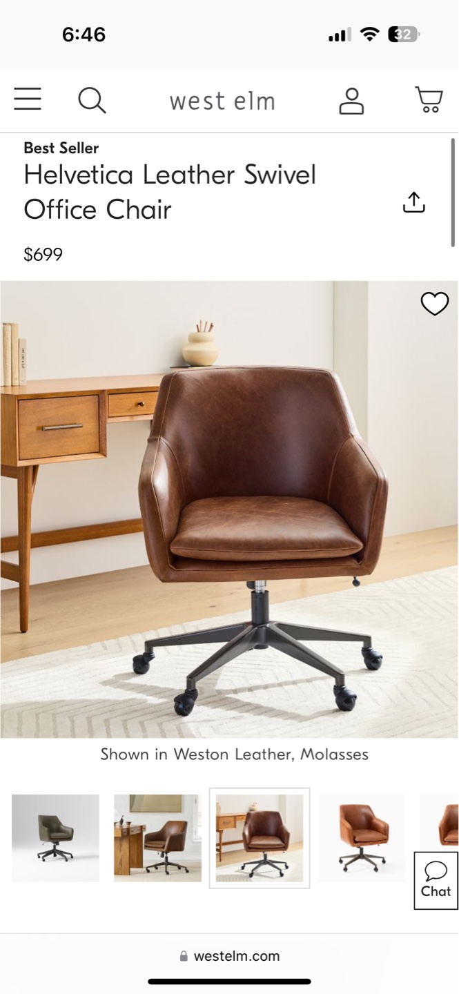 West Elm Helvetica Leather Swivel Office Chair