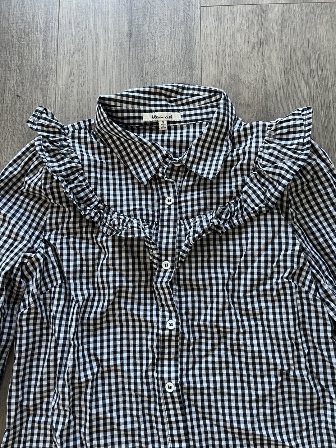 Black and White Gingham Button-Down Blouse - photo 3