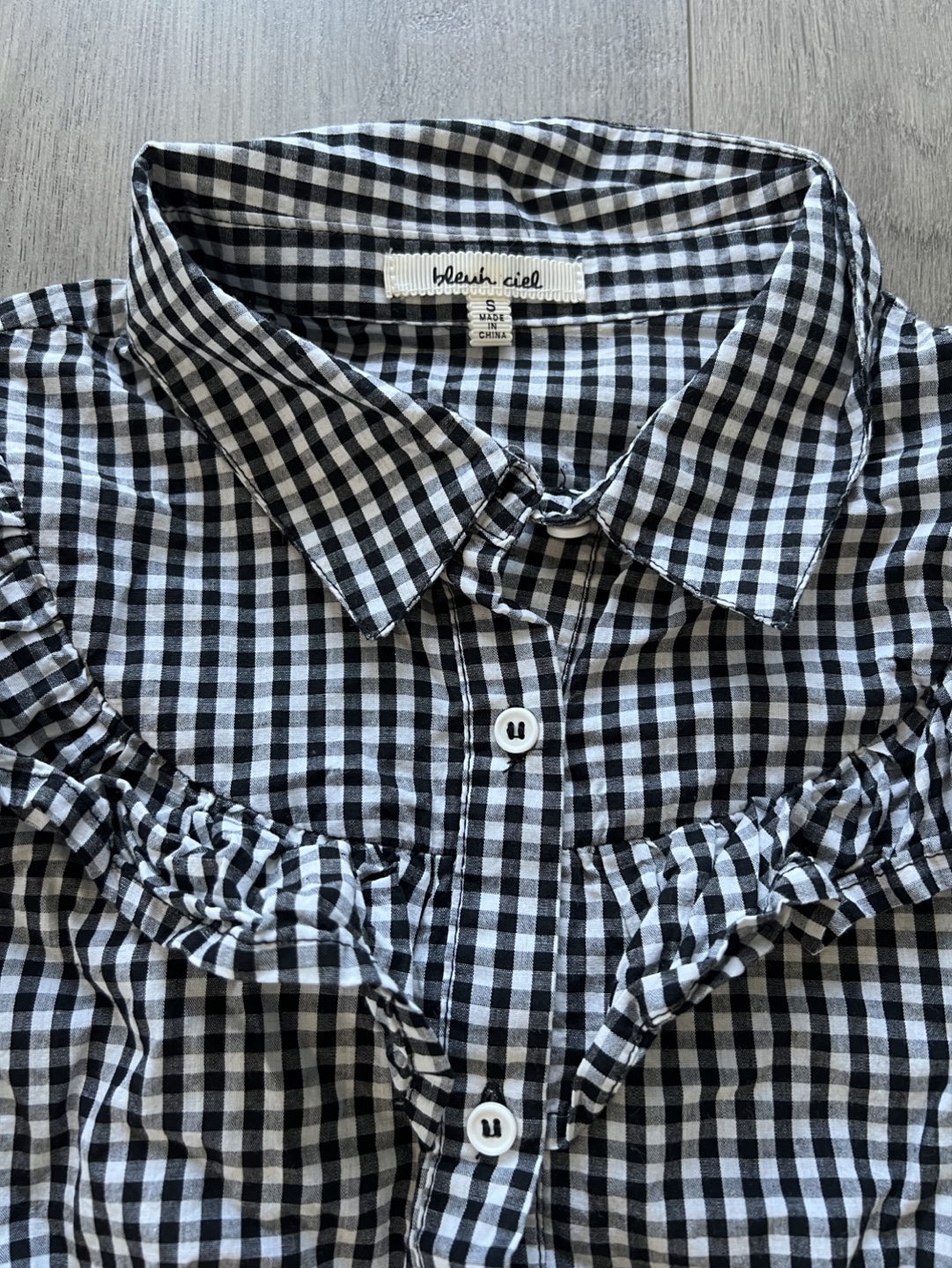 Black and White Gingham Button-Down Blouse