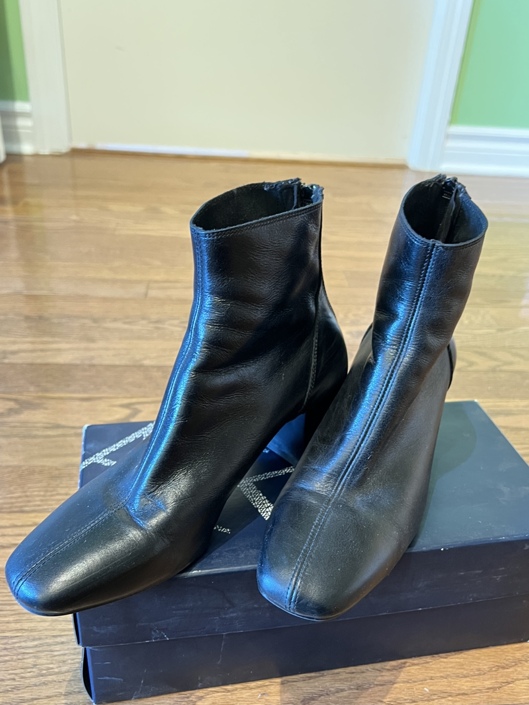 Mango Black Leather Ankle Boots - size 37