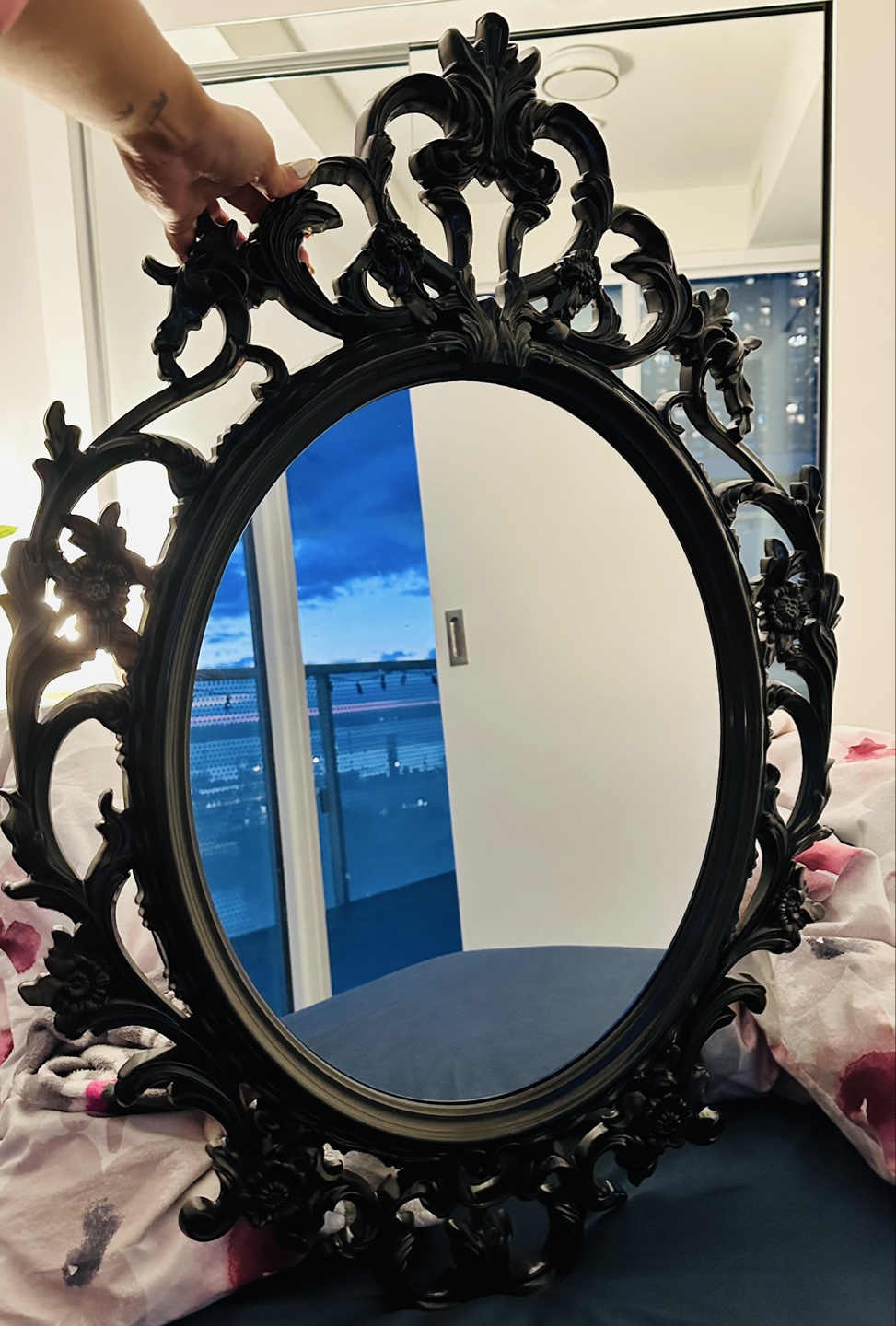 Vintage Ornate Black Oval Mirror - photo 2