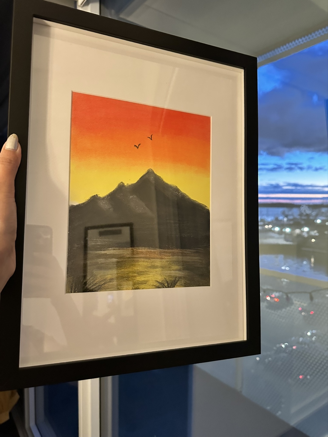 Handmade Framed Sunset Mountain Landscape Painting - photo 2