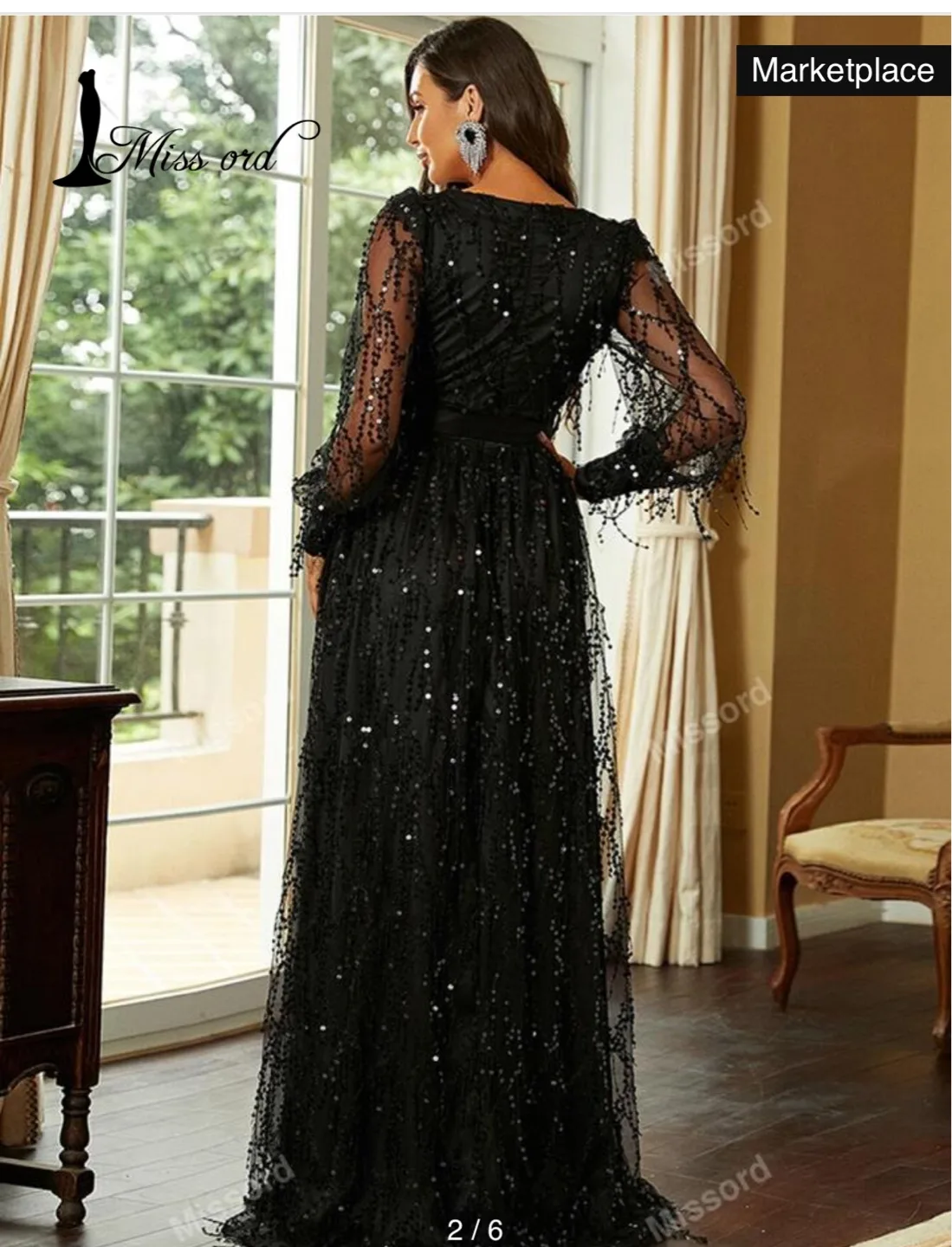New Black Sequin Maxi Dress with High Leg Slit image indicator(2)