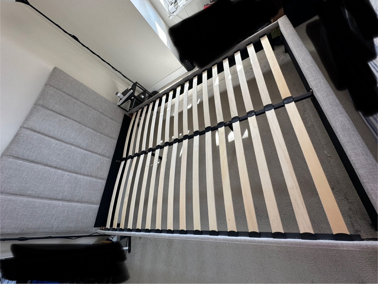 Queen Size Upholstered Bed Frame with Slatted Base