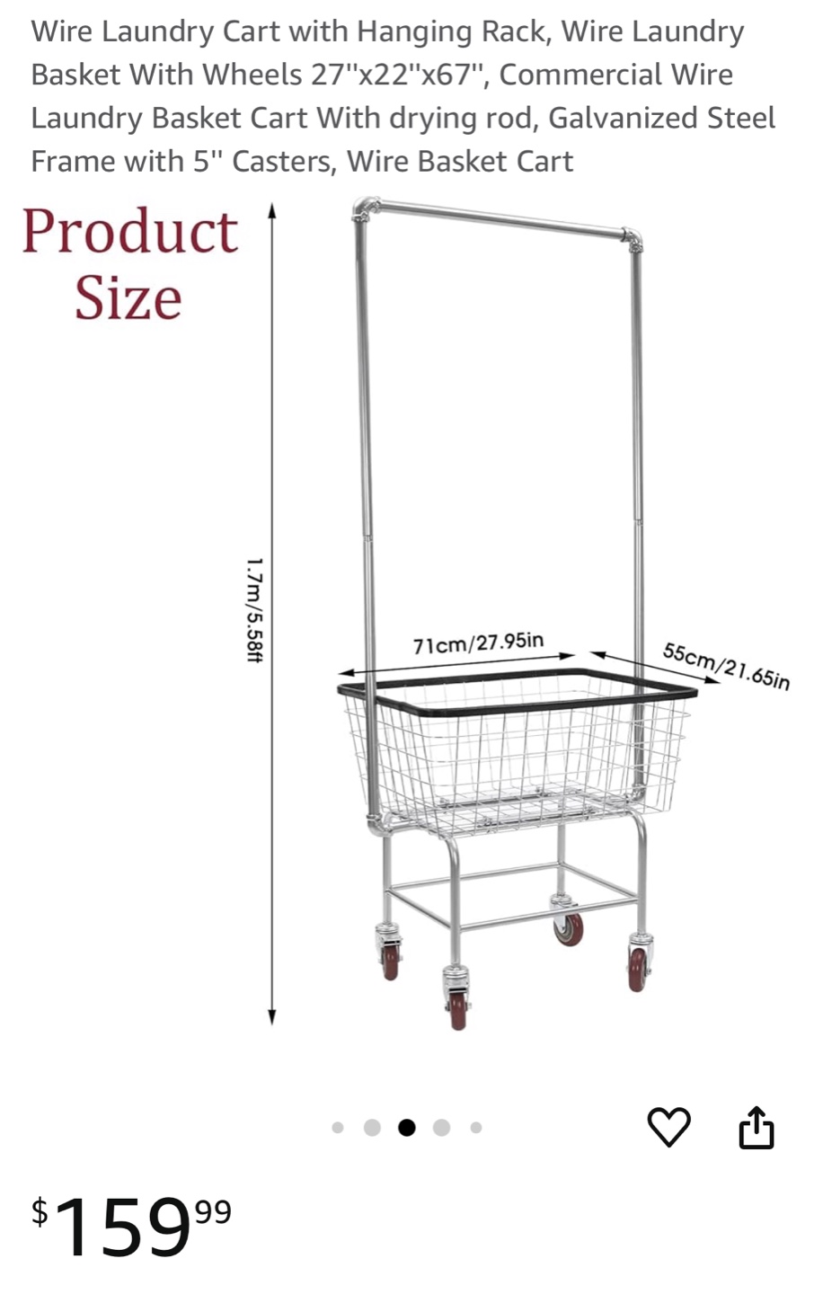 Rolling Laundry Cart with Hanging Rack - photo 4