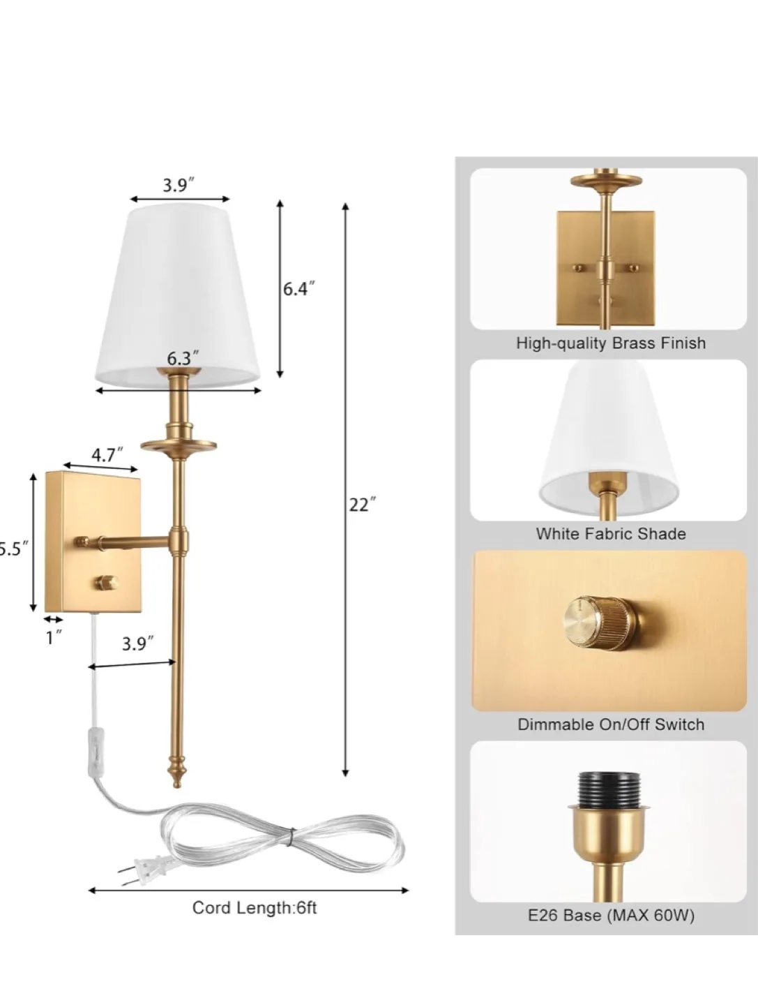 GOODATE Dimmable Wall Sconces Set of Two, Antique Brass - New image indicator(2)