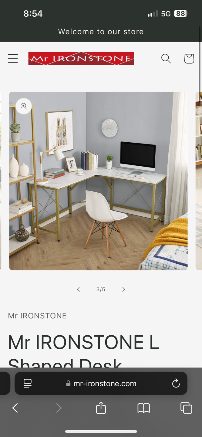 Corner Desk - Gold Metal Frame, Marble Top
