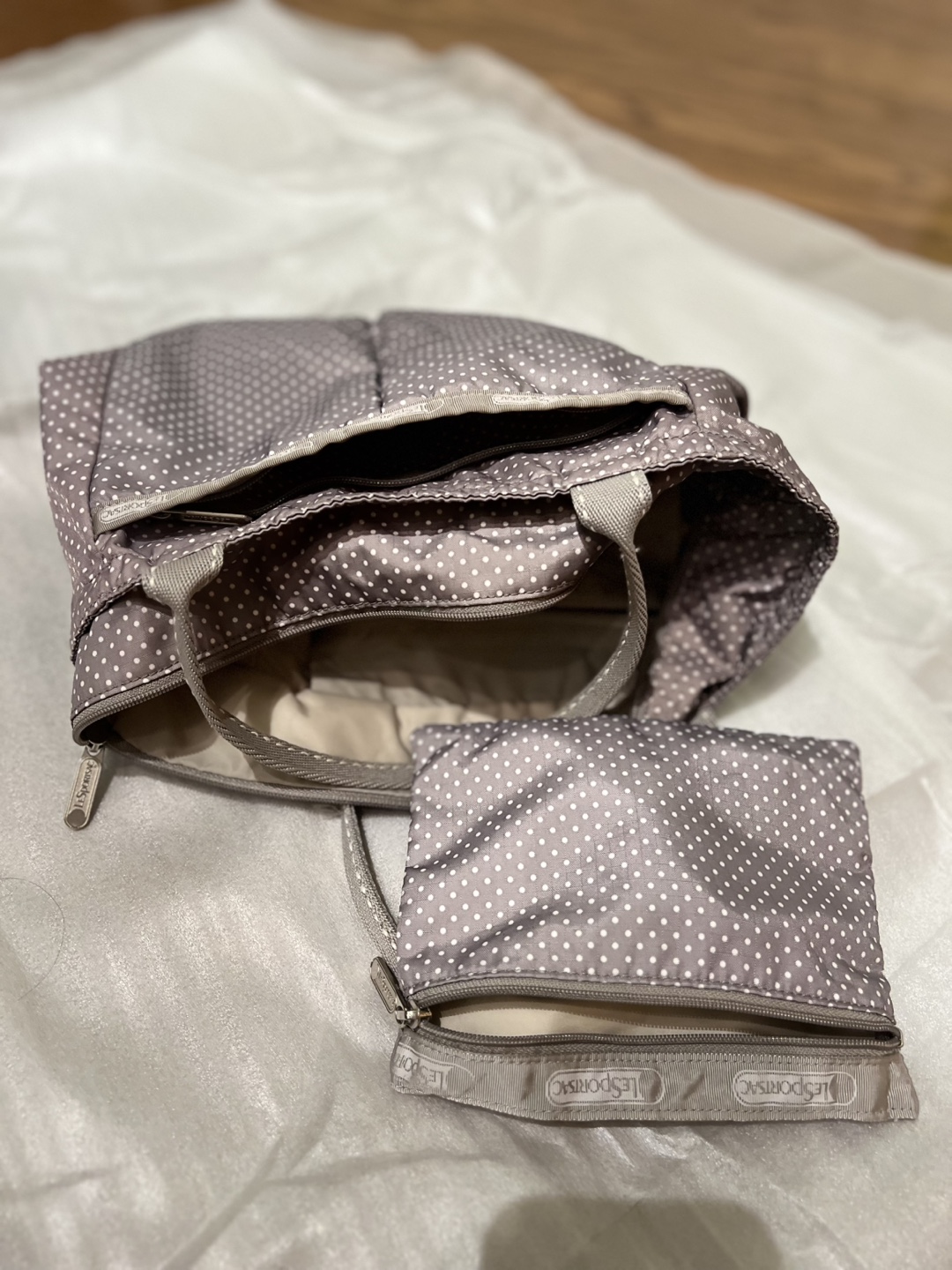 Lesportsac Small Tote Bag with Pouch - Grey Polka Dot - photo 2
