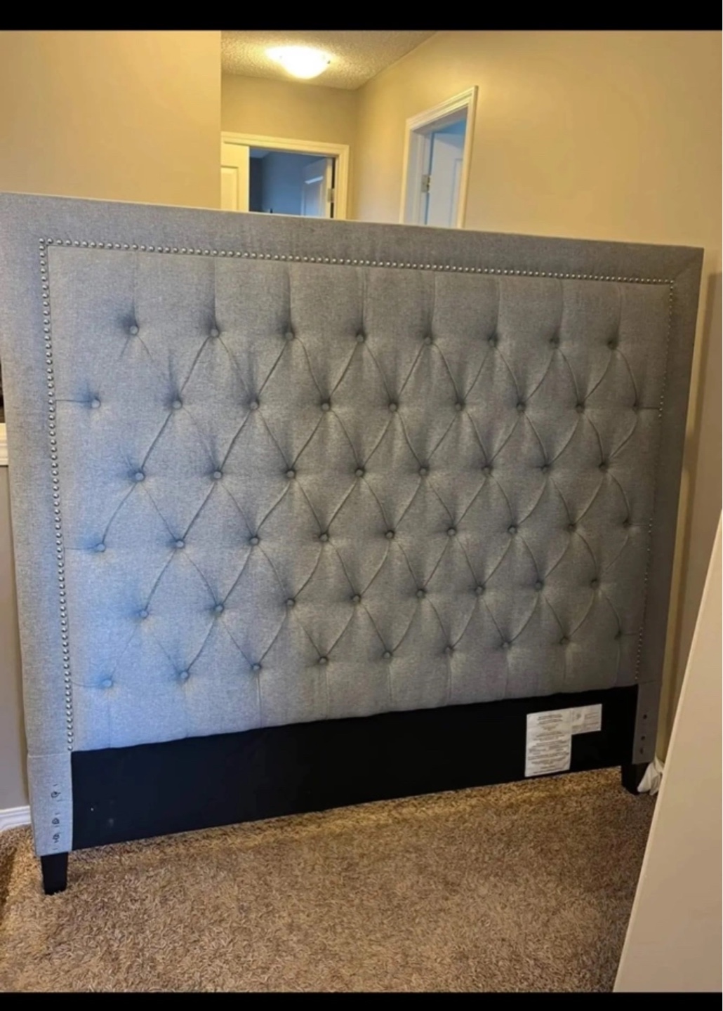 Queen Headboard - Button Tufted Grey