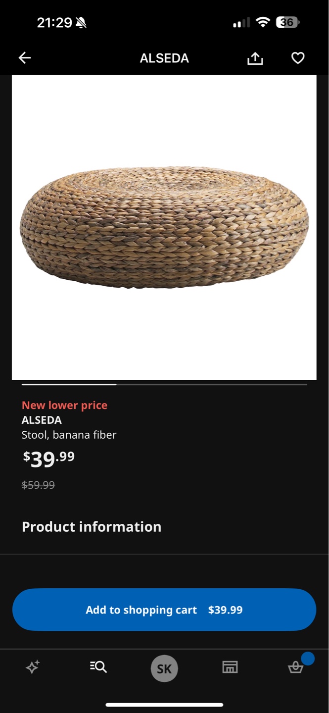 Moving out sale :ALSEDA Banana Fiber Stool