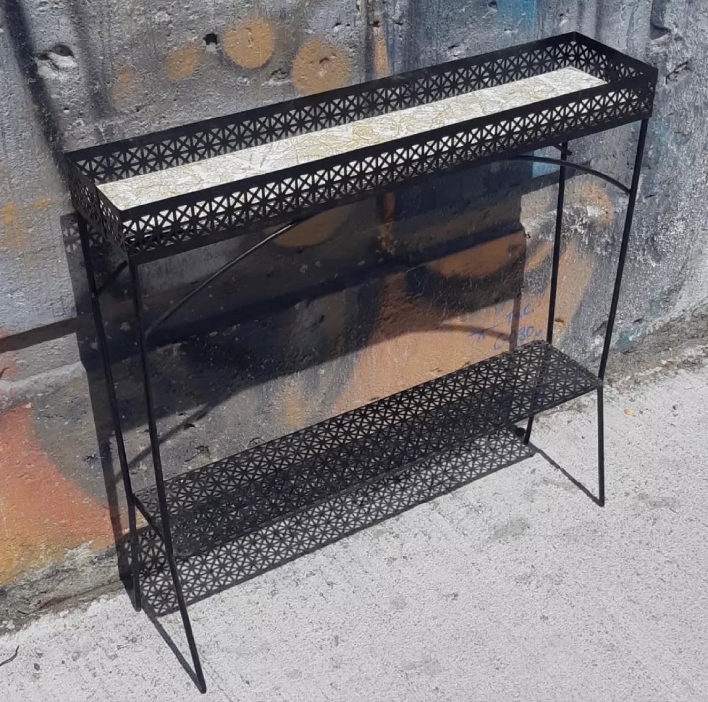 Mid-Century Modern Black Metal Planter Stand