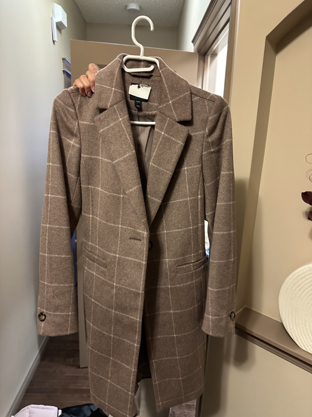 Women's Brown Plaid Longline Coat