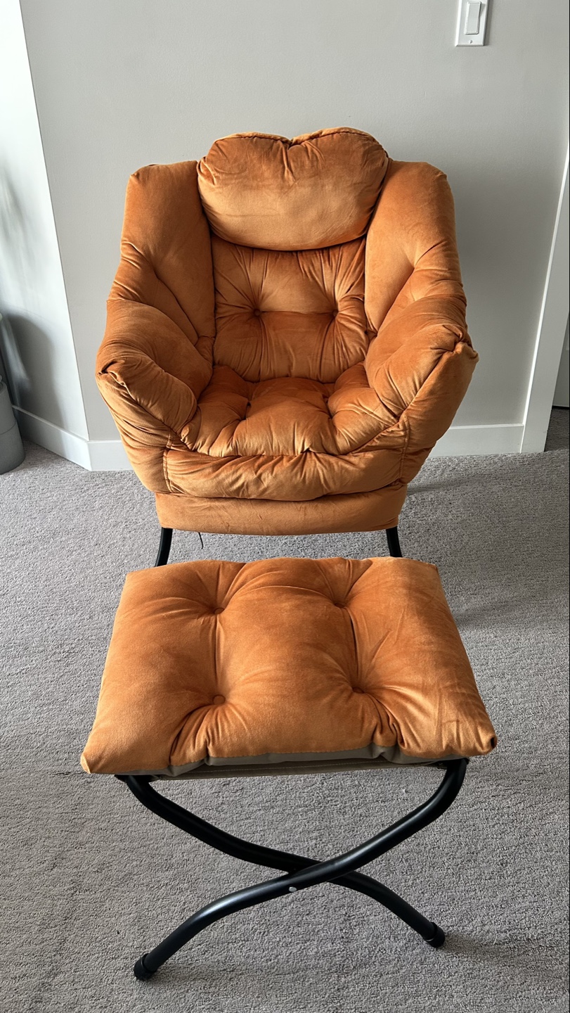 NEW Velvet Accent Chair and Ottoman Set