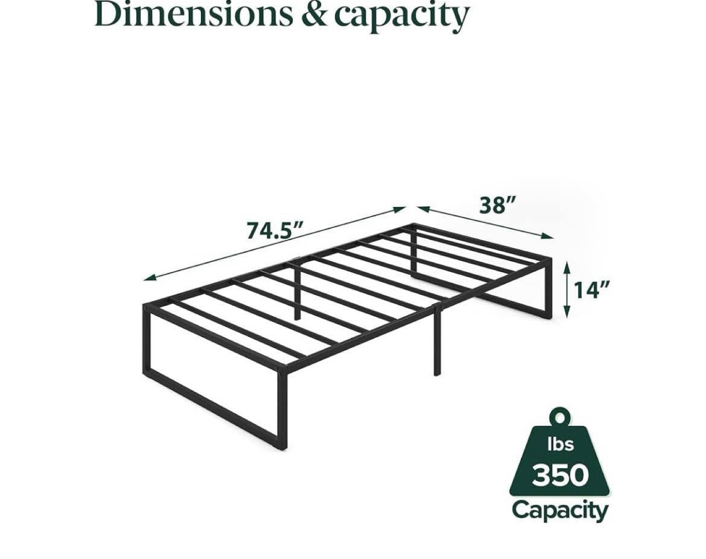 Zinius Metal Platform Bed Frame - Twin Size