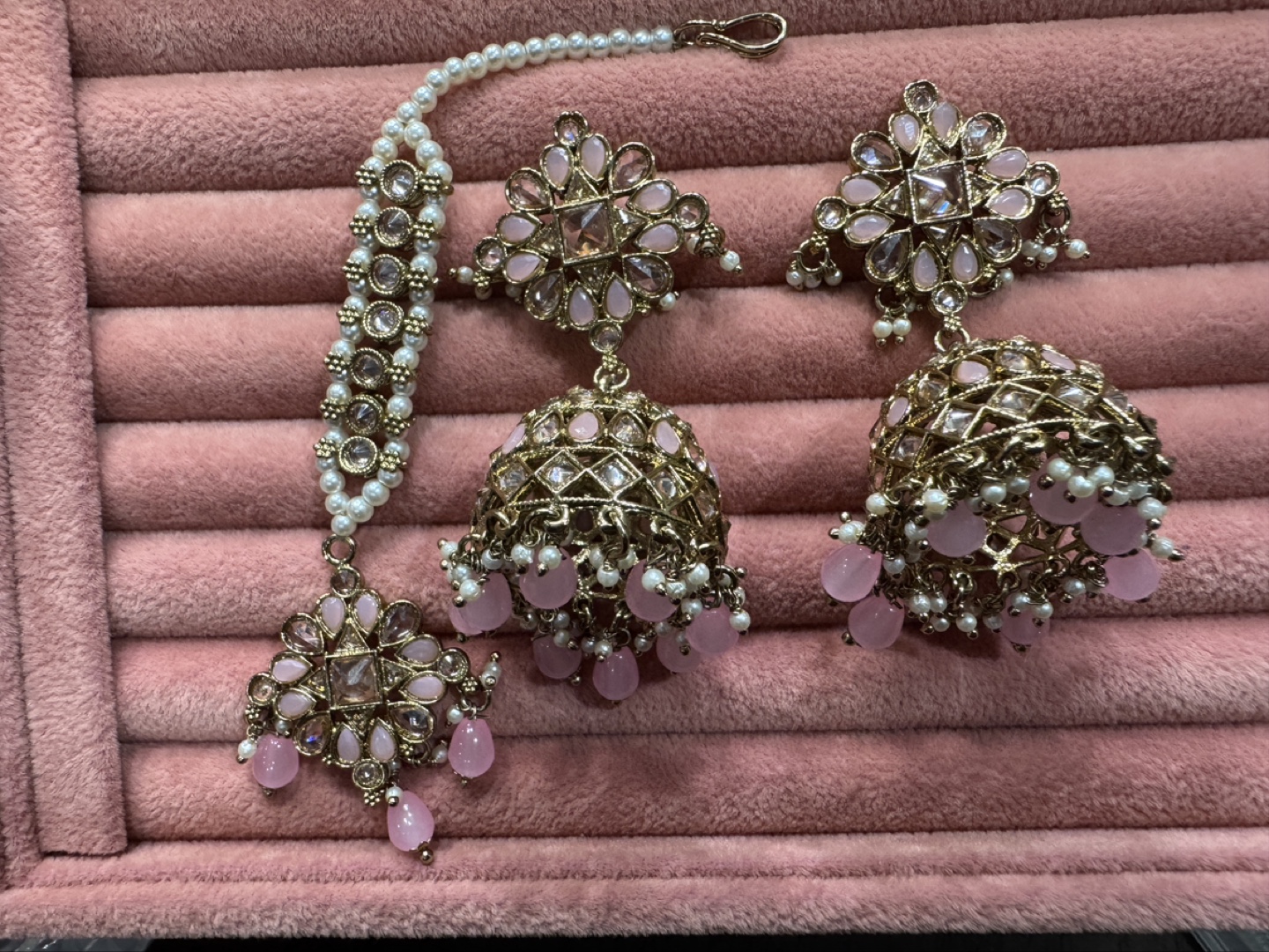 Baby pink kundan jhumka set : Pickup only - photo 2