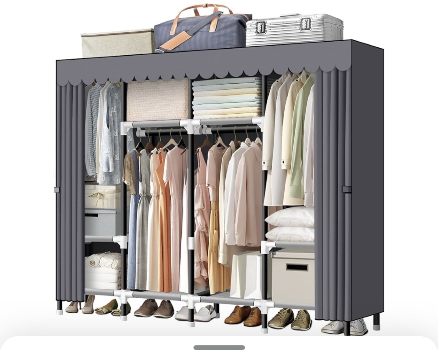 Grey Fabric Wardrobe Closet Organiser