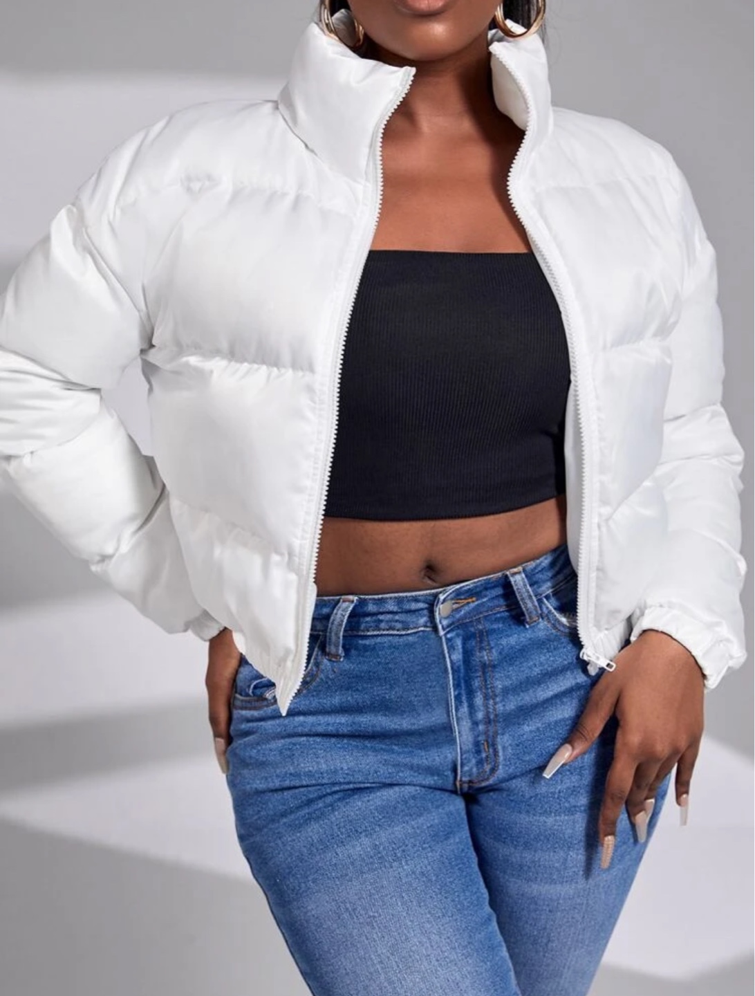 Women's Satin Puffer Jacket - Black or White - photo 4