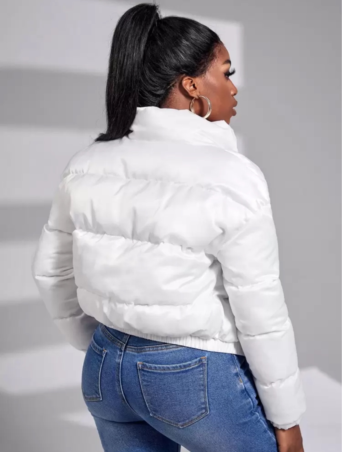 Women's Satin Puffer Jacket - Black or White - photo 5
