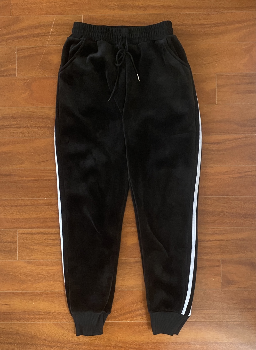 Black Velvet Joggers with White Stripes