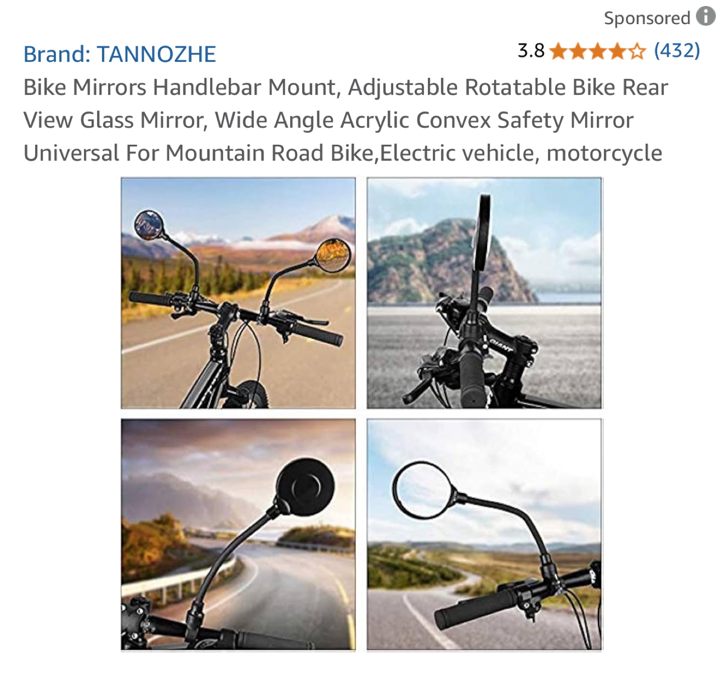 TANNOZHE Bike Mirrors Handlebar Mount - photo 5